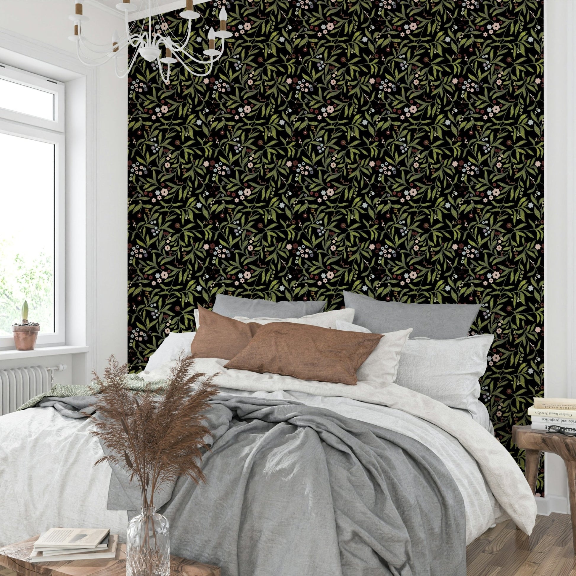 A graceful subtle bloom wall mural in soft, elegant tones.

