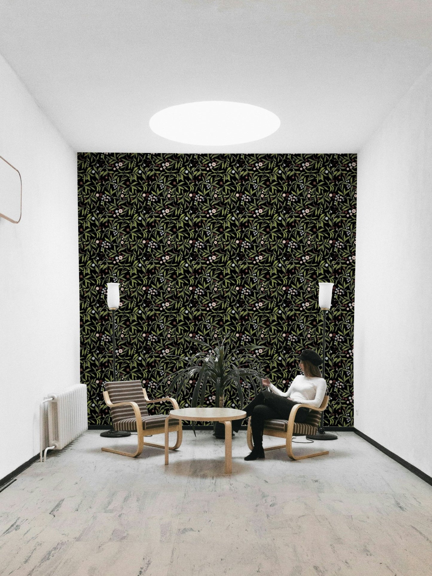 A contemplative floral pattern wallpaper mural for a feature wall.

