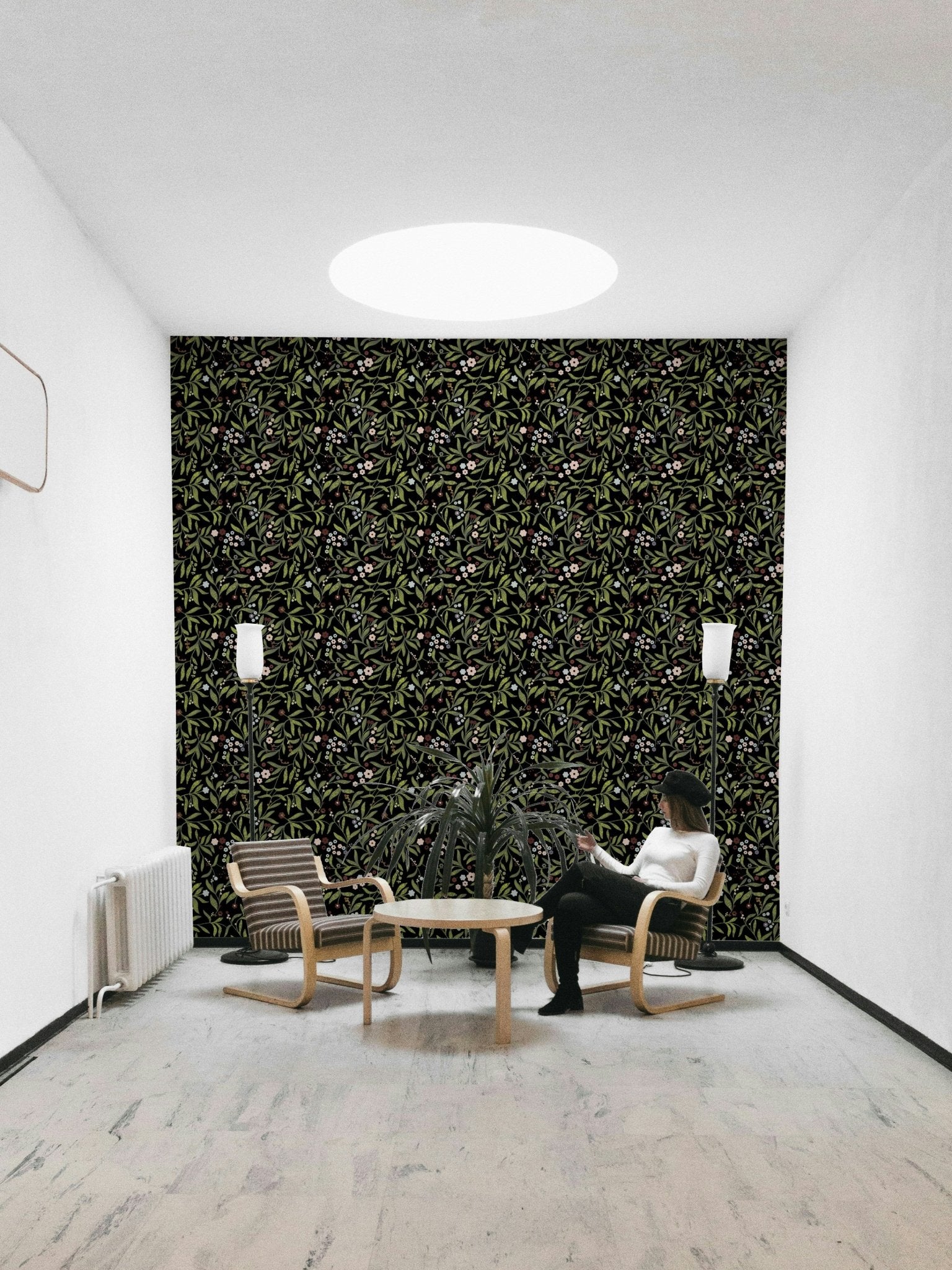 A contemplative floral pattern wallpaper mural for a feature wall.

