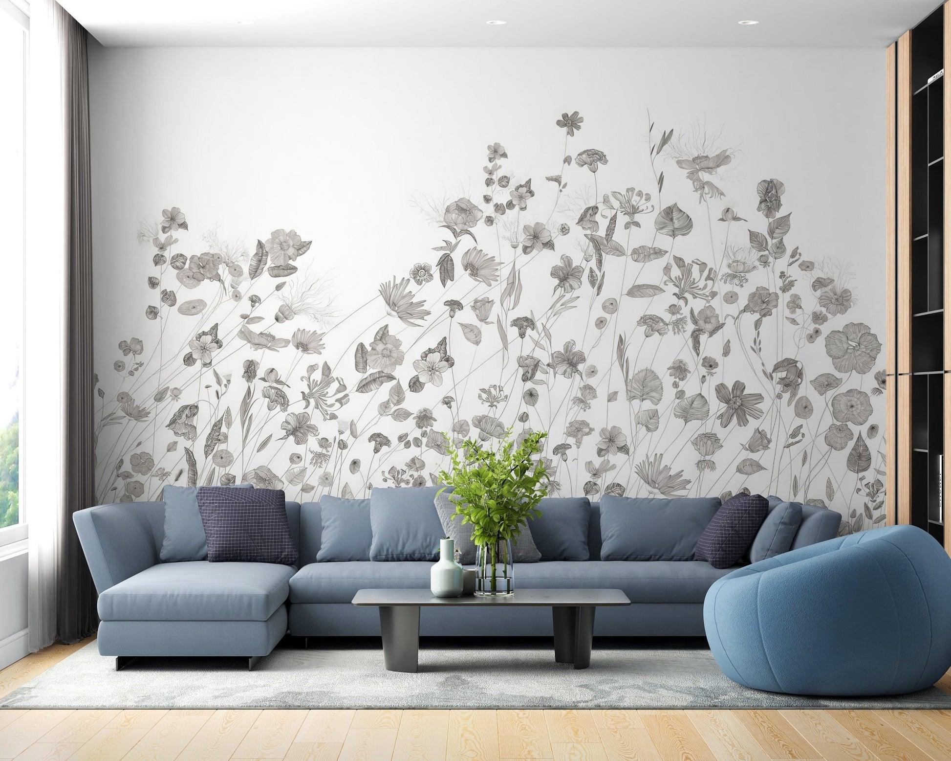 Floral Sketch Wall Mural - Giffywalls