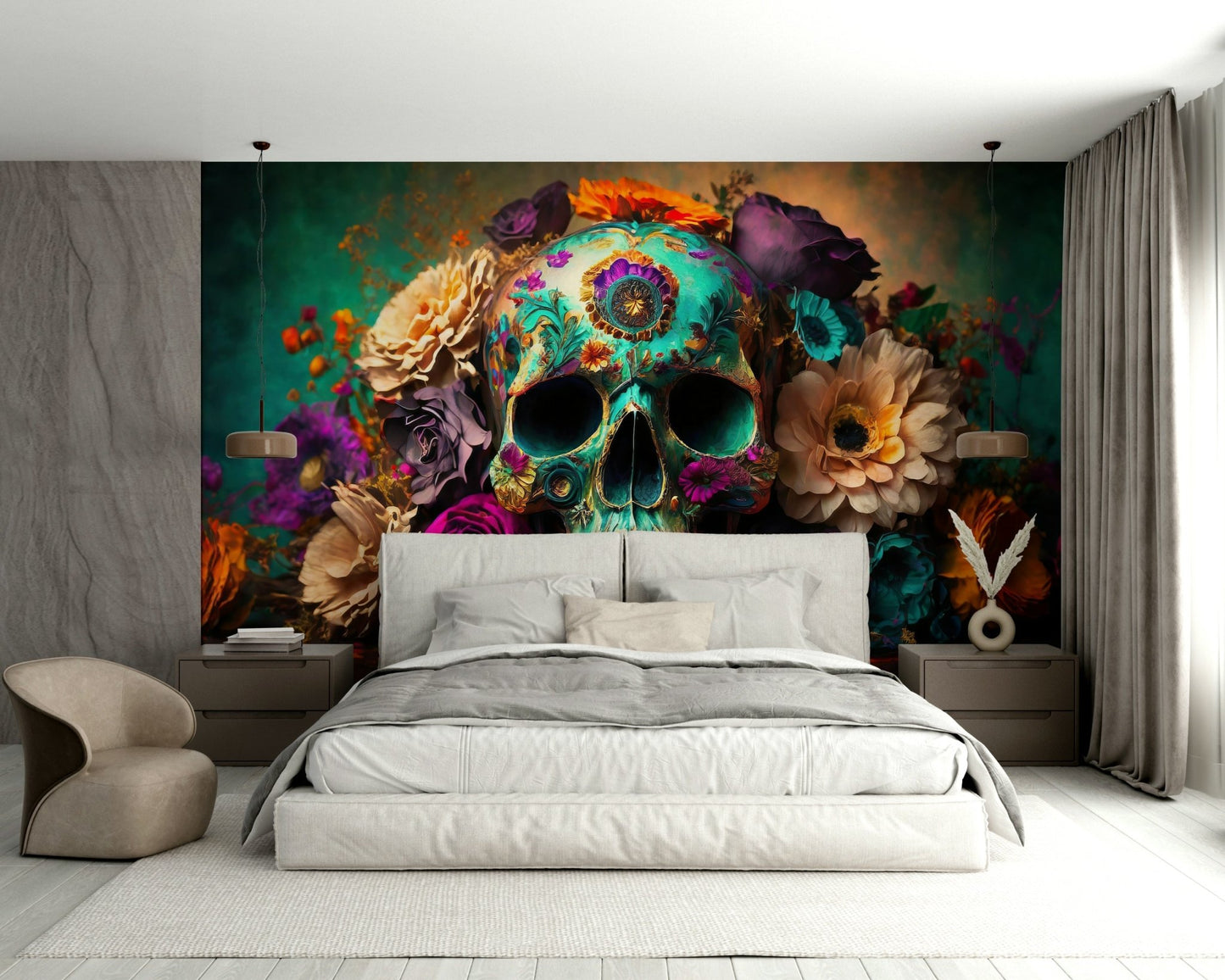 Bold and beautiful floral skull design for interiors

