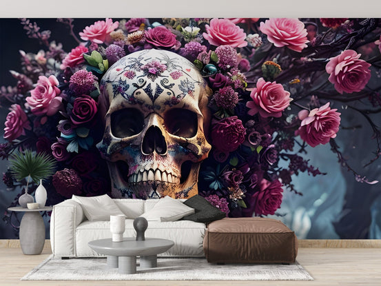 Floral Skull Halloween spooky wallpaper
 C804