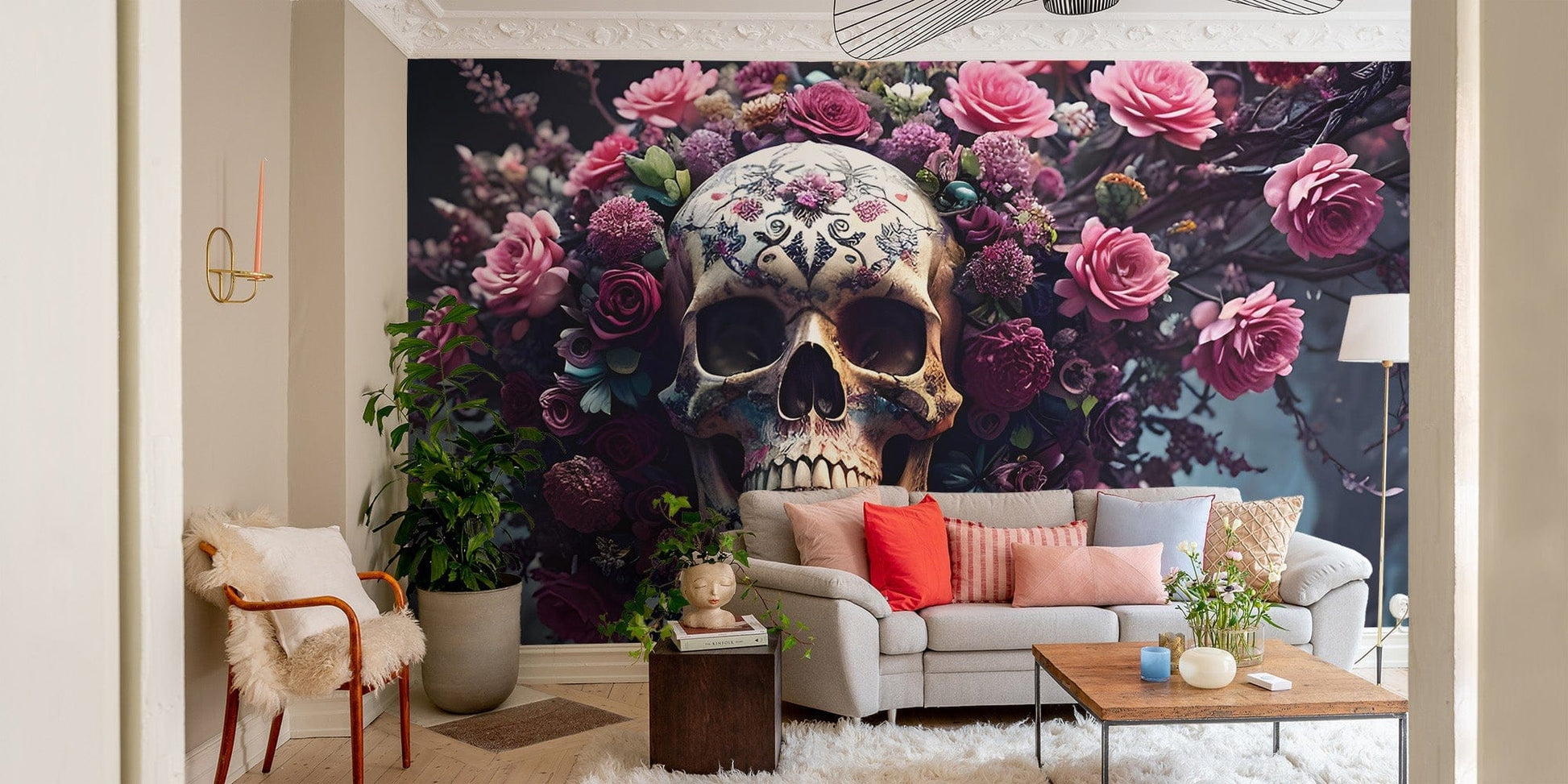 Floral Skull Halloween bat wall mural