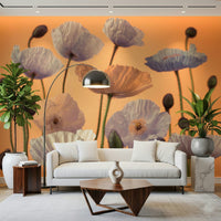 Floral spectacle wall mural used as a backdrop in a creative studio