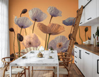 Soft aesthetic wallpaper for a dining area with wooden furniture