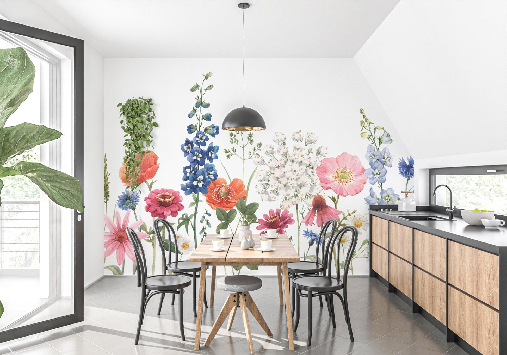 Watercolor Wild Flowers Wallpaper Mural - Giffywalls