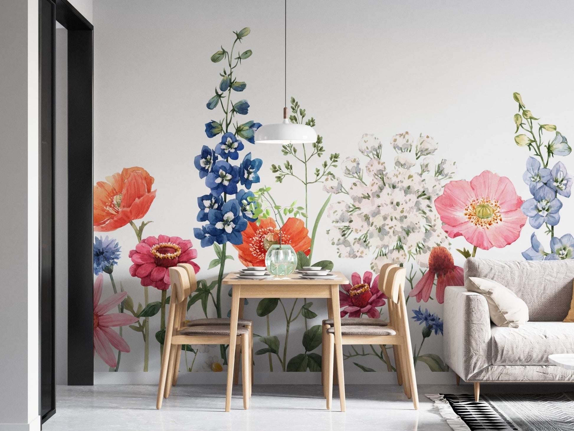 Watercolor Wild Flowers wallpaper for renters
