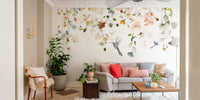 Elegant Bird and Floral Pattern Mural
