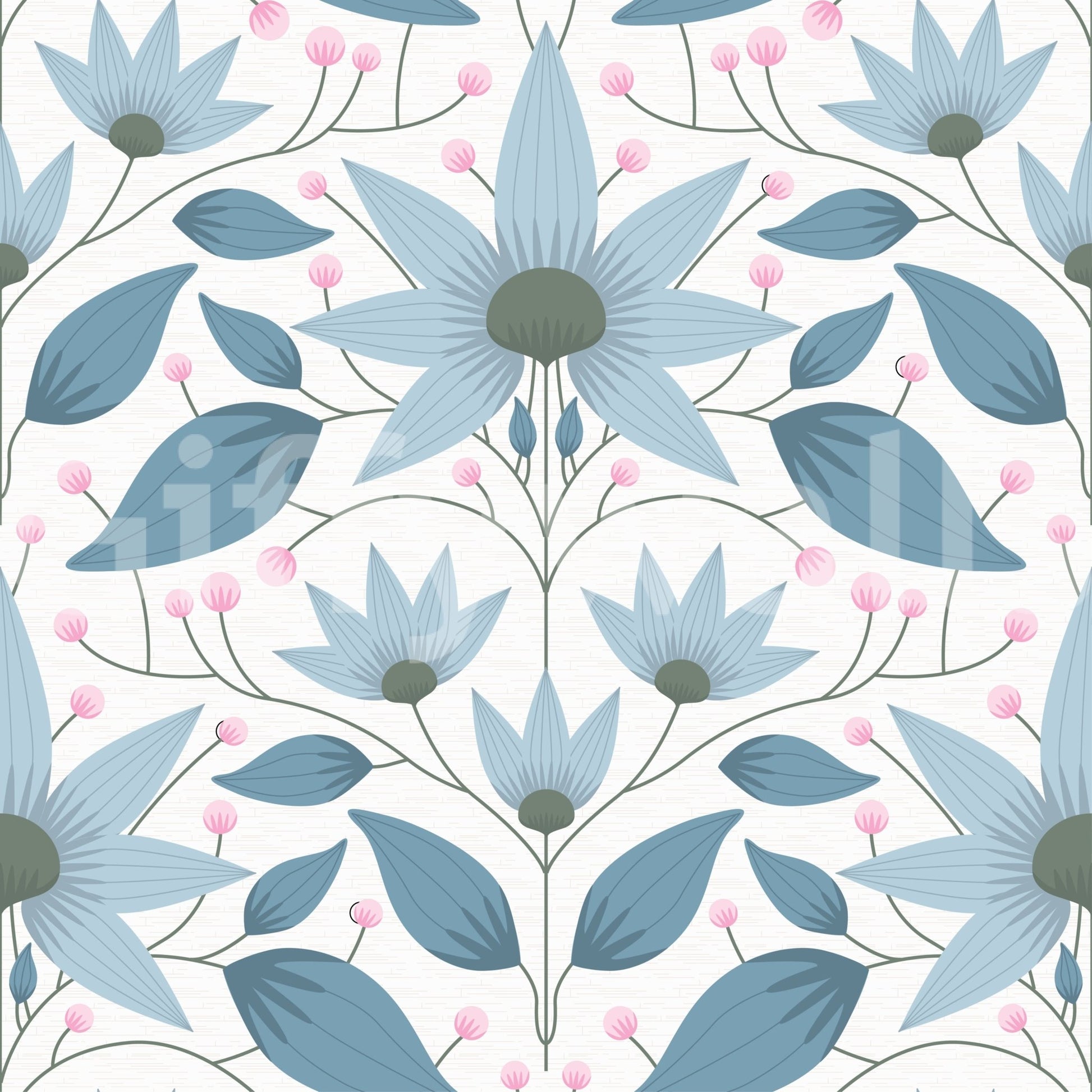 Patterned botanical wall mural for creative studio environments