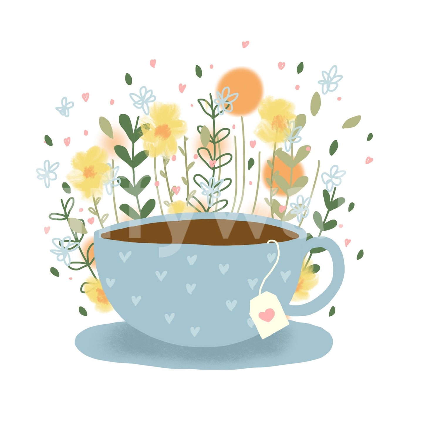 Inviting floral tea break mural for living rooms.


