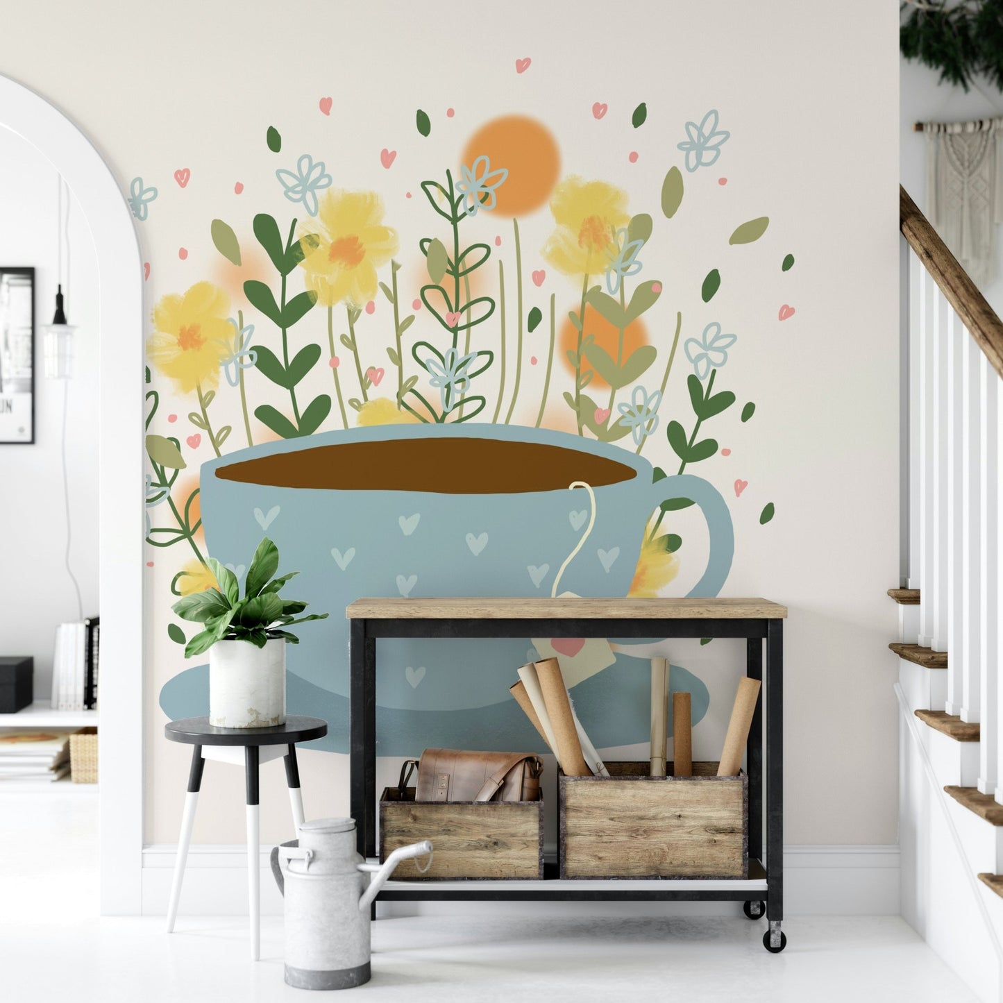 Elegant floral wall design perfect for dining areas.

