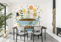 Floral Tea Break Wall Mural for cozy spaces.

