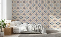 Floral Tile Harmony Wallpaper adds pattern to a bright and airy Bedroom 