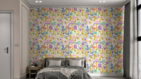 Colorful blooming whimsy wallpaper with intricate flower patterns.
