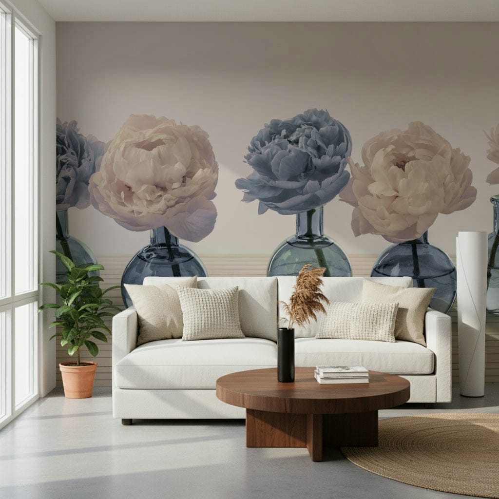 Floral Vases Wall Mural for a classic living room wallpaper.