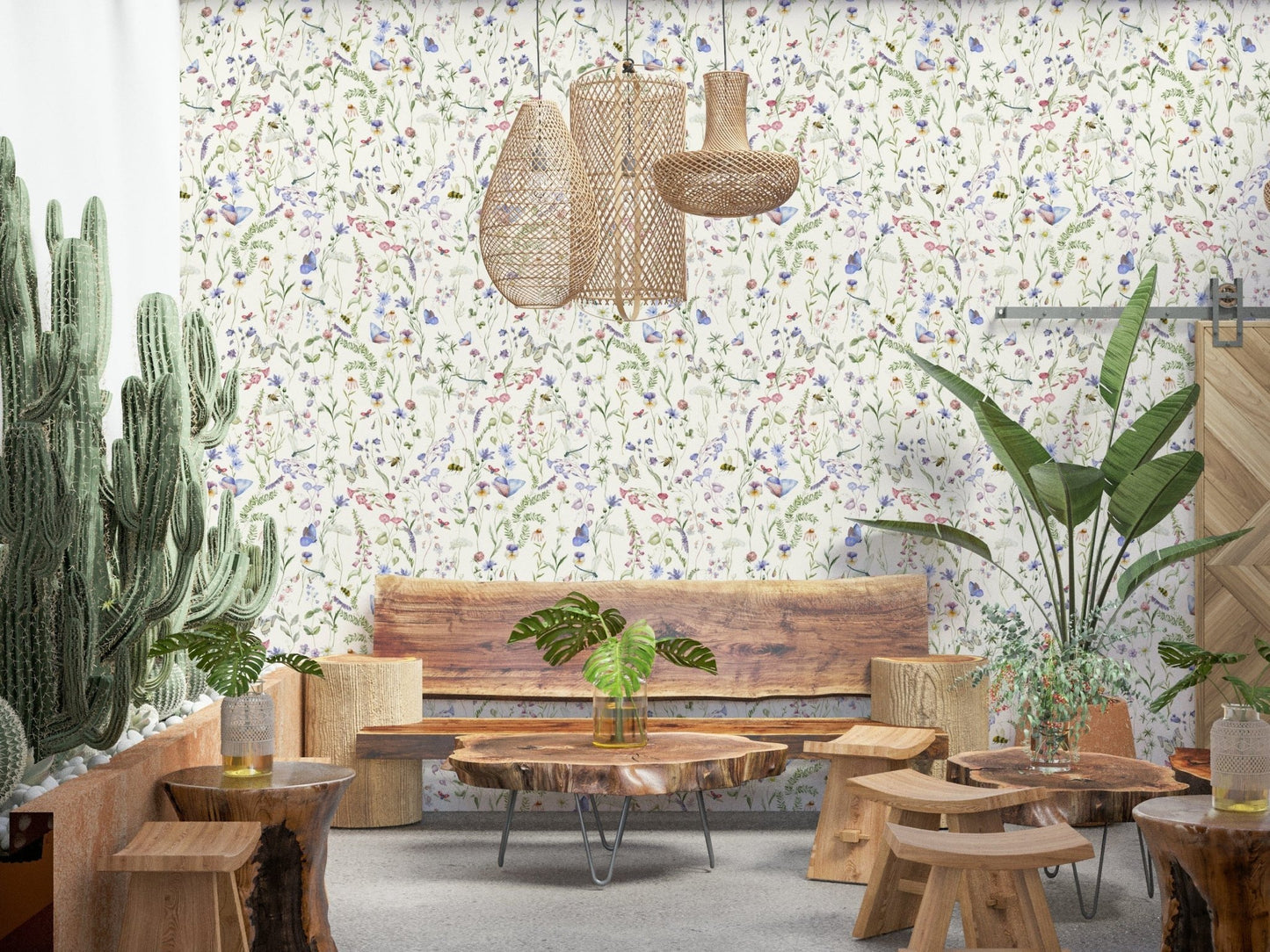 Delicate dragonflies hovering over Floral Watercolor Whispers wallpaper mural.