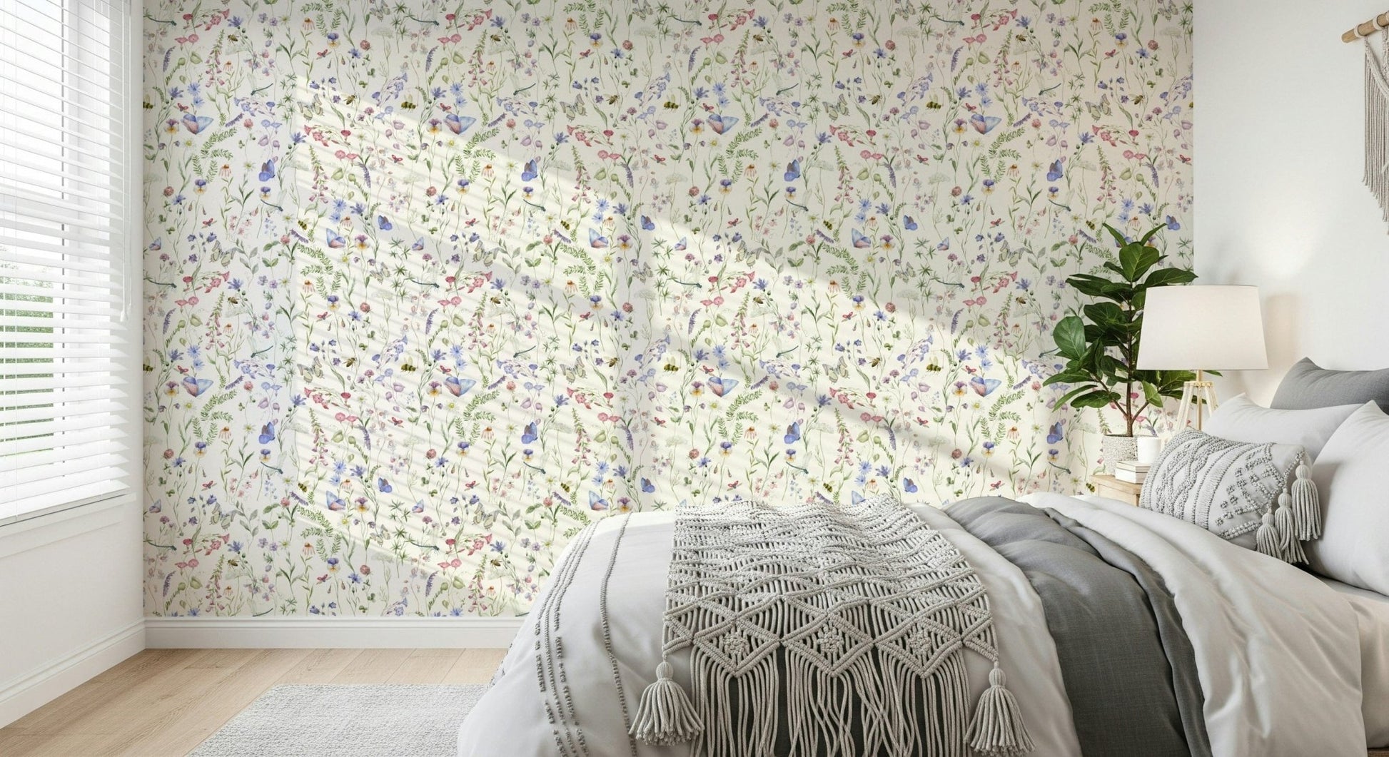 Soft watercolor sketches define Floral Watercolor Whispers wallpaper mural.