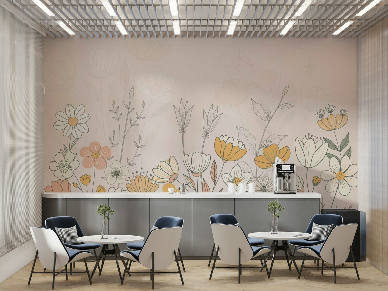 A subtle floral pattern across a wall.

