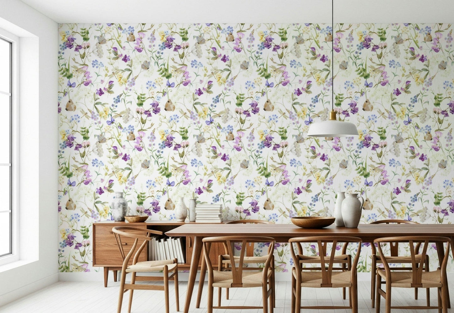 Artistic watercolor Floral Whispers repeatable pattern mural
