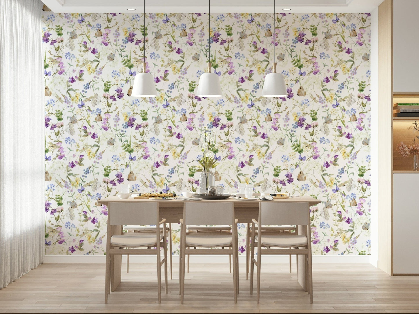 Floral Whispers spring meadow seamless wallpaper for walls
