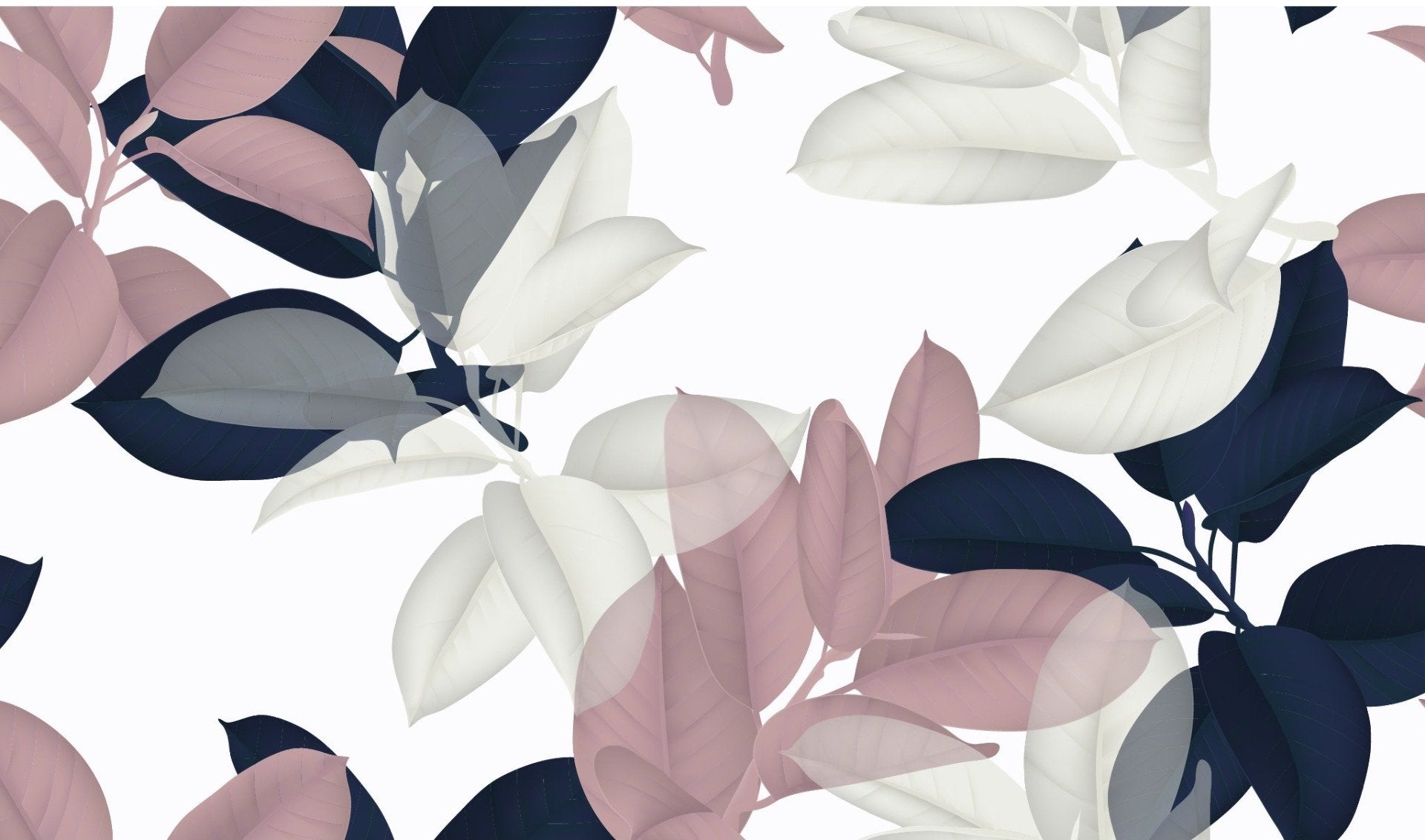 White & Pink Large Leaves Wallpaper Murals