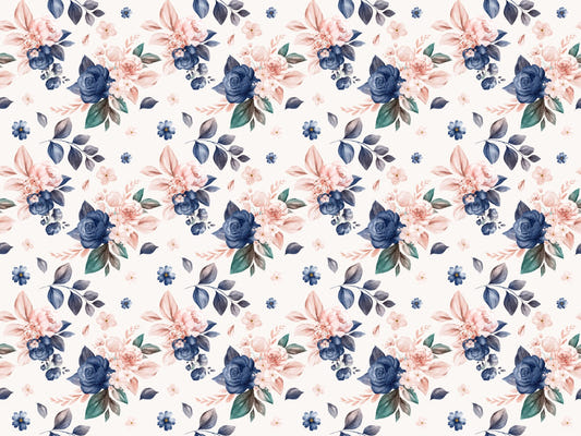 Navy and Peach Color Floral Wallpaper