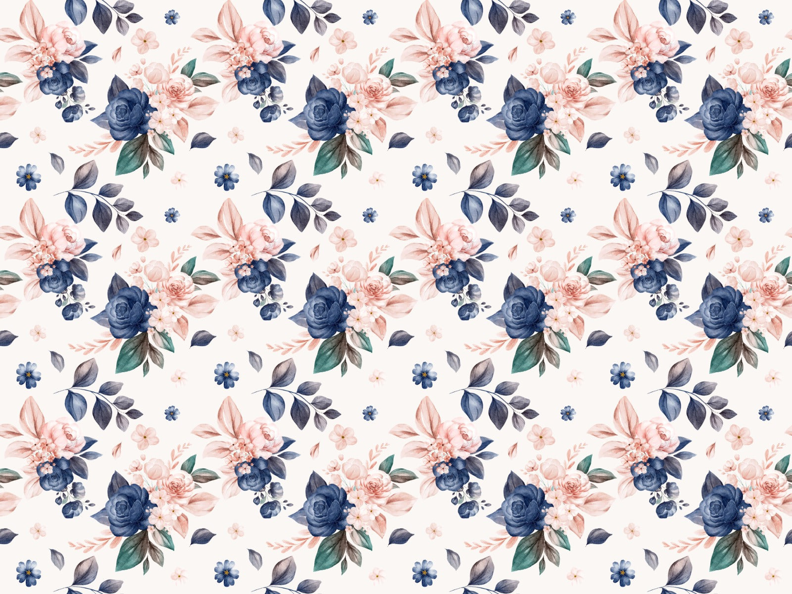 Navy and Peach Color Floral Wallpaper
