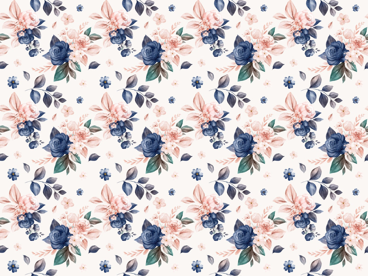 Navy and Peach Color Floral Wallpaper in your room — zoomed