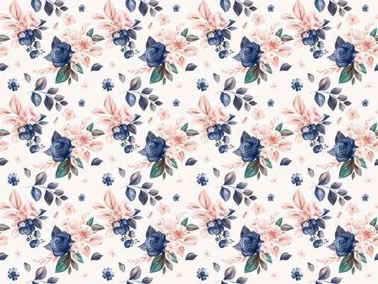 Navy and Peach Color Floral Wallpaper