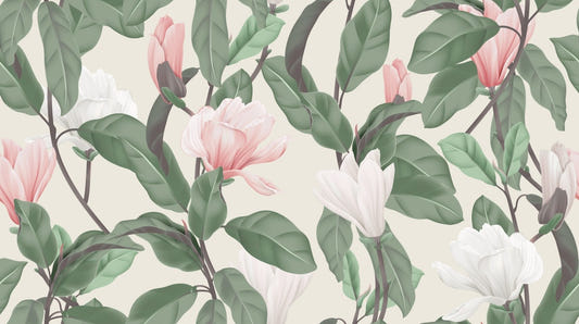 White & Pink Magnolia Flower Wallpaper Murals