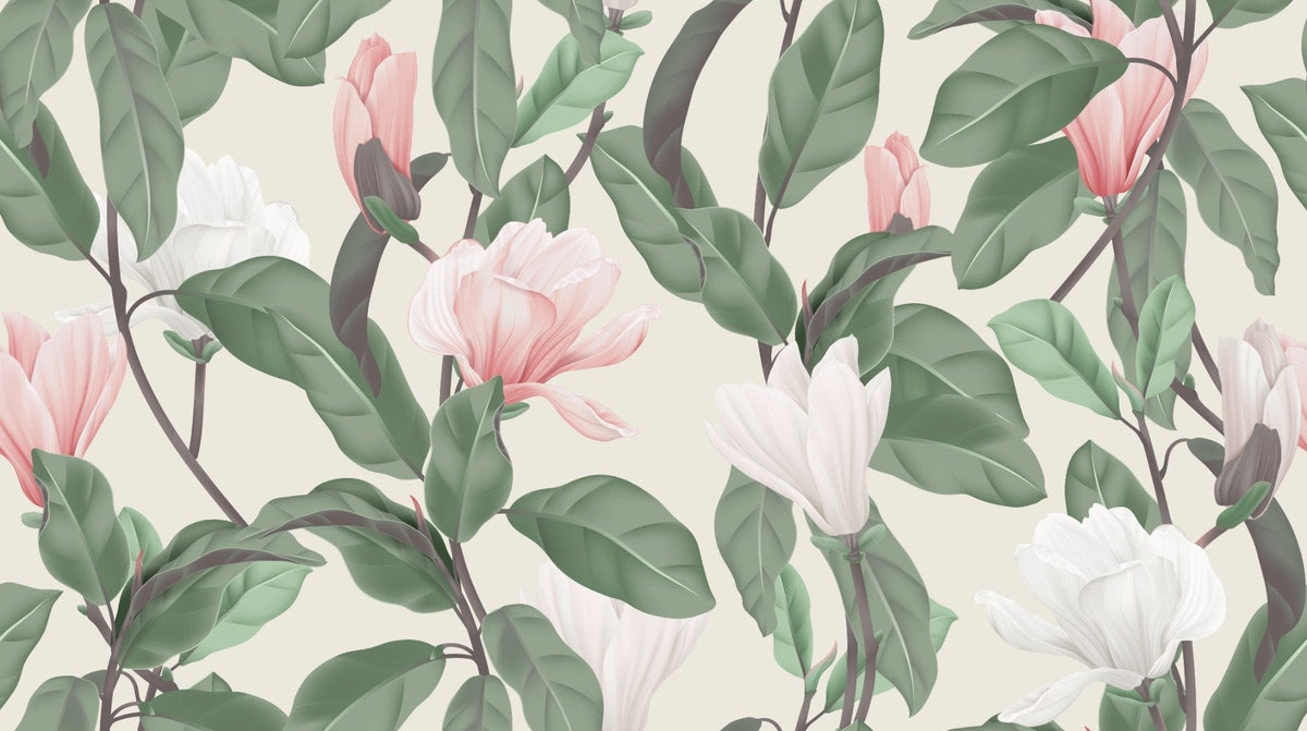 White & Pink Magnolia Flower Wallpaper Murals