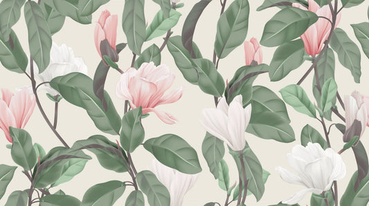 White & Pink Magnolia Flower Wallpaper Murals