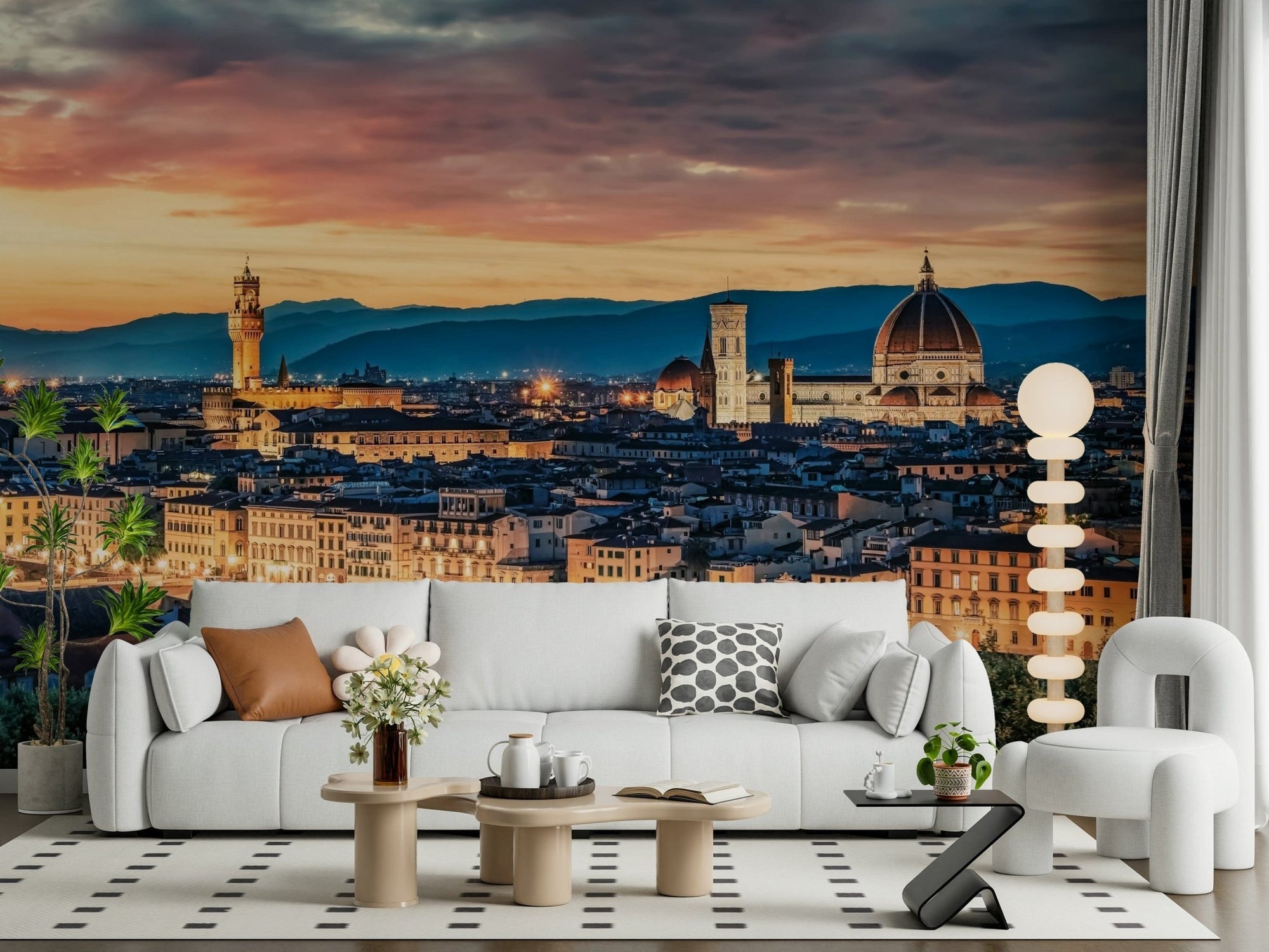 Florence Twilight Wall Mural with glowing Italian skyline GD7317
