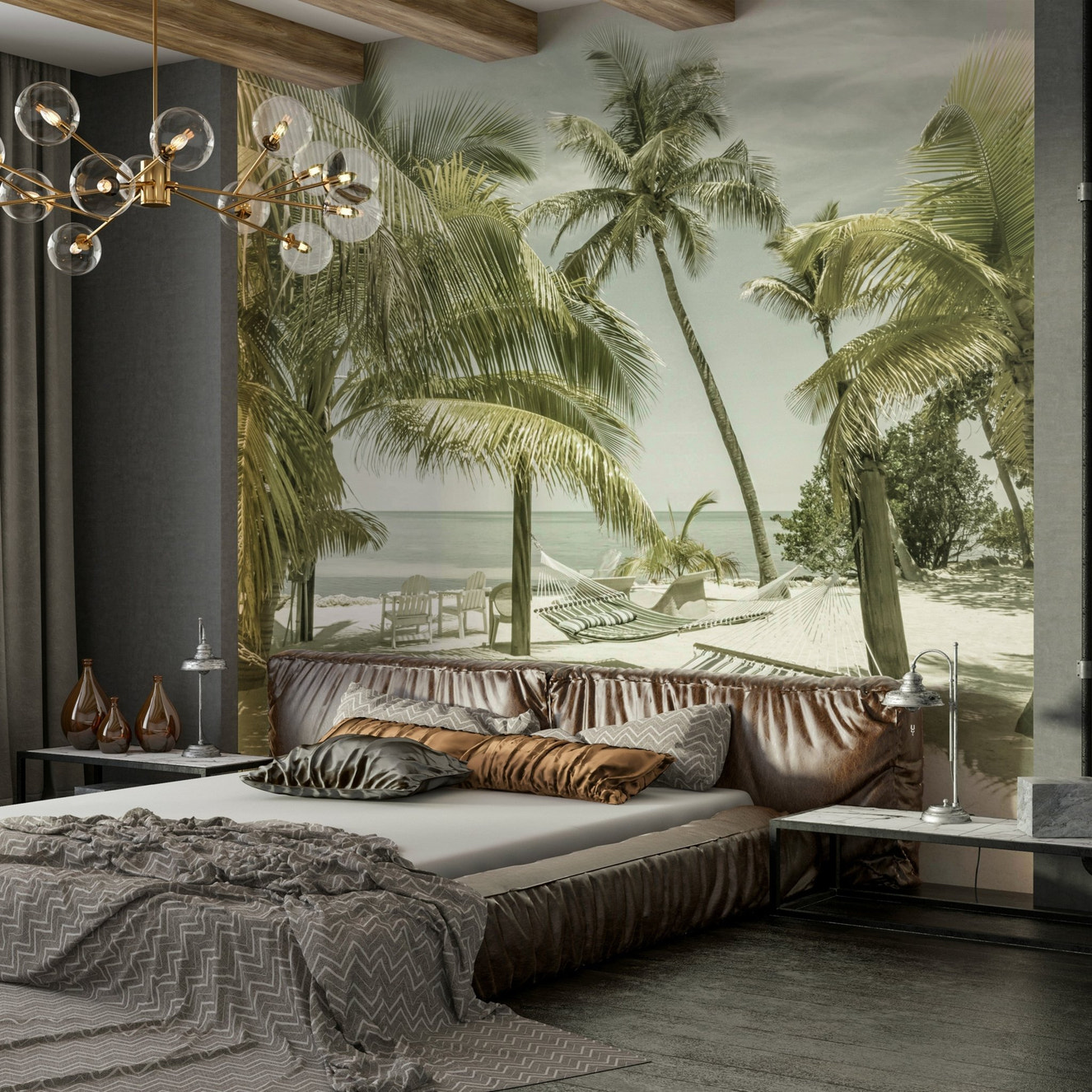 Vintage wall mural of a serene Florida beach scene.

