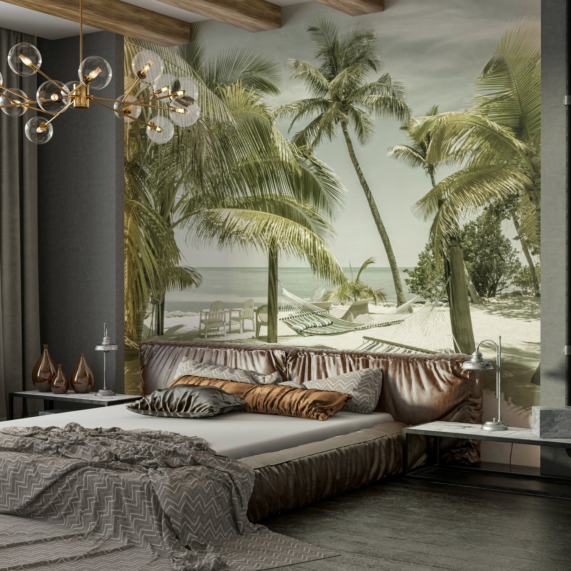 Vintage wall mural of a serene Florida beach scene.

