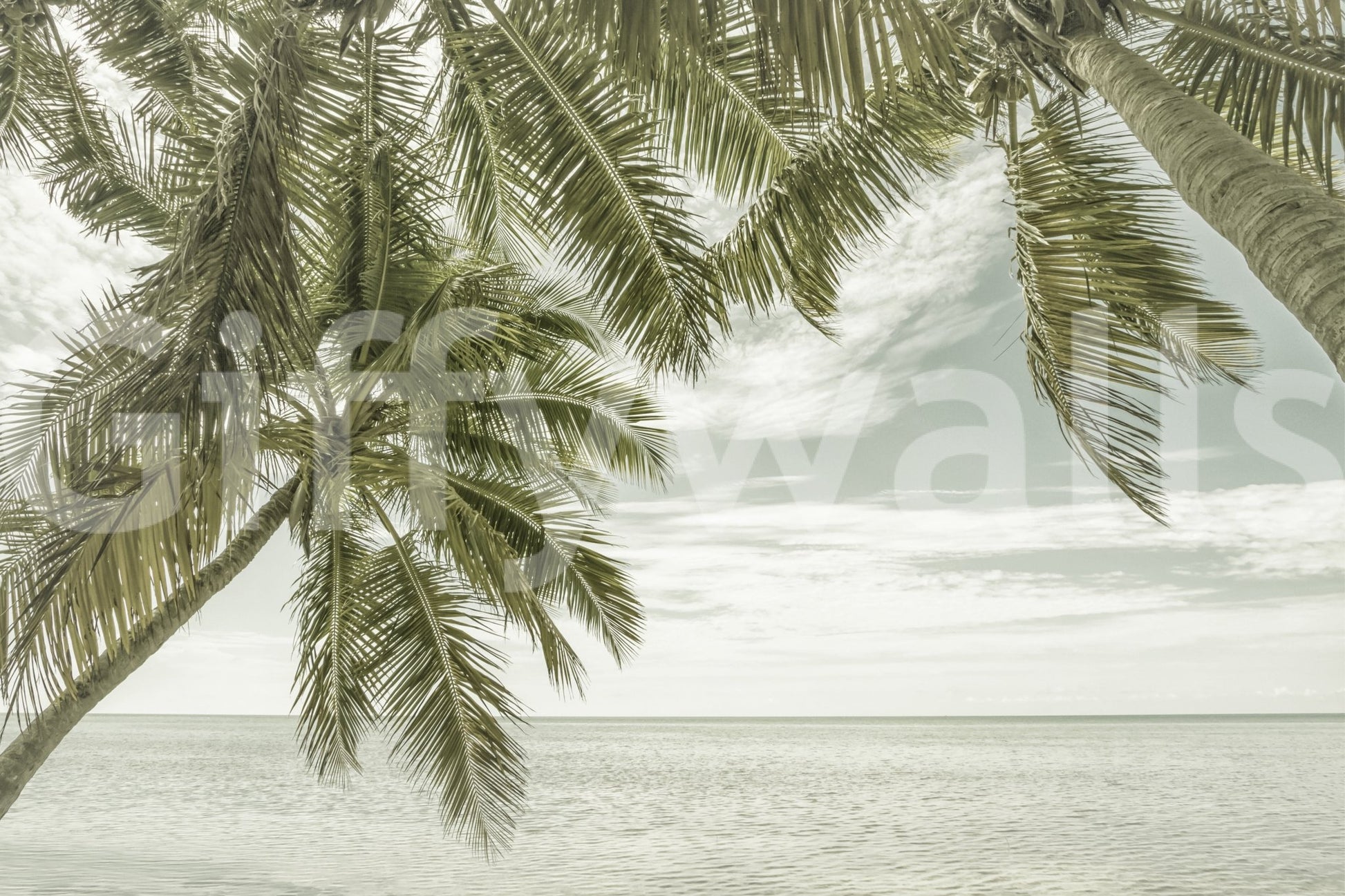 Coastal vintage mural depicting Florida ocean view

