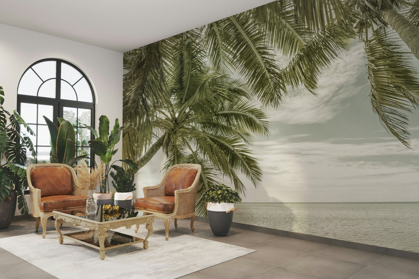 Scenic Florida ocean mural with vintage vibes

