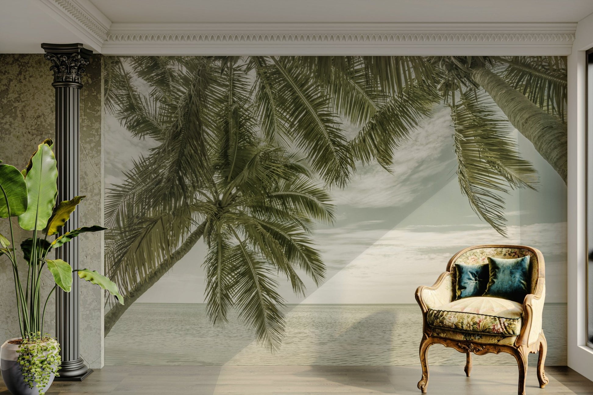 Vintage mural featuring Florida ocean scene

