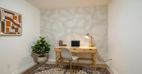 Study room with Flow State Wall Mural and a light wood desk corner