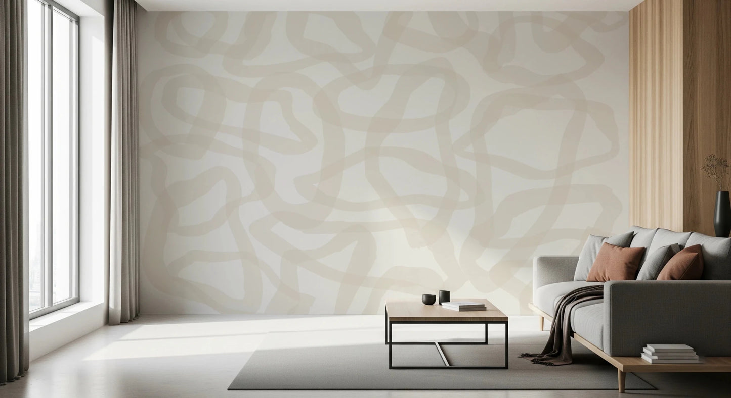 Hallway with Flow State Wall Mural and soft abstract beige linework