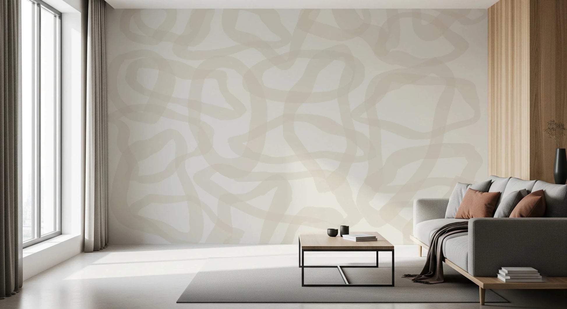 Hallway with Flow State Wall Mural and soft abstract beige linework