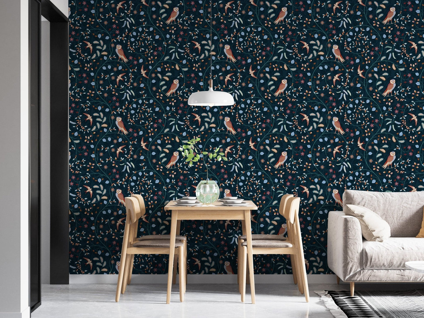 Charming floral and bird mural wallpaper
