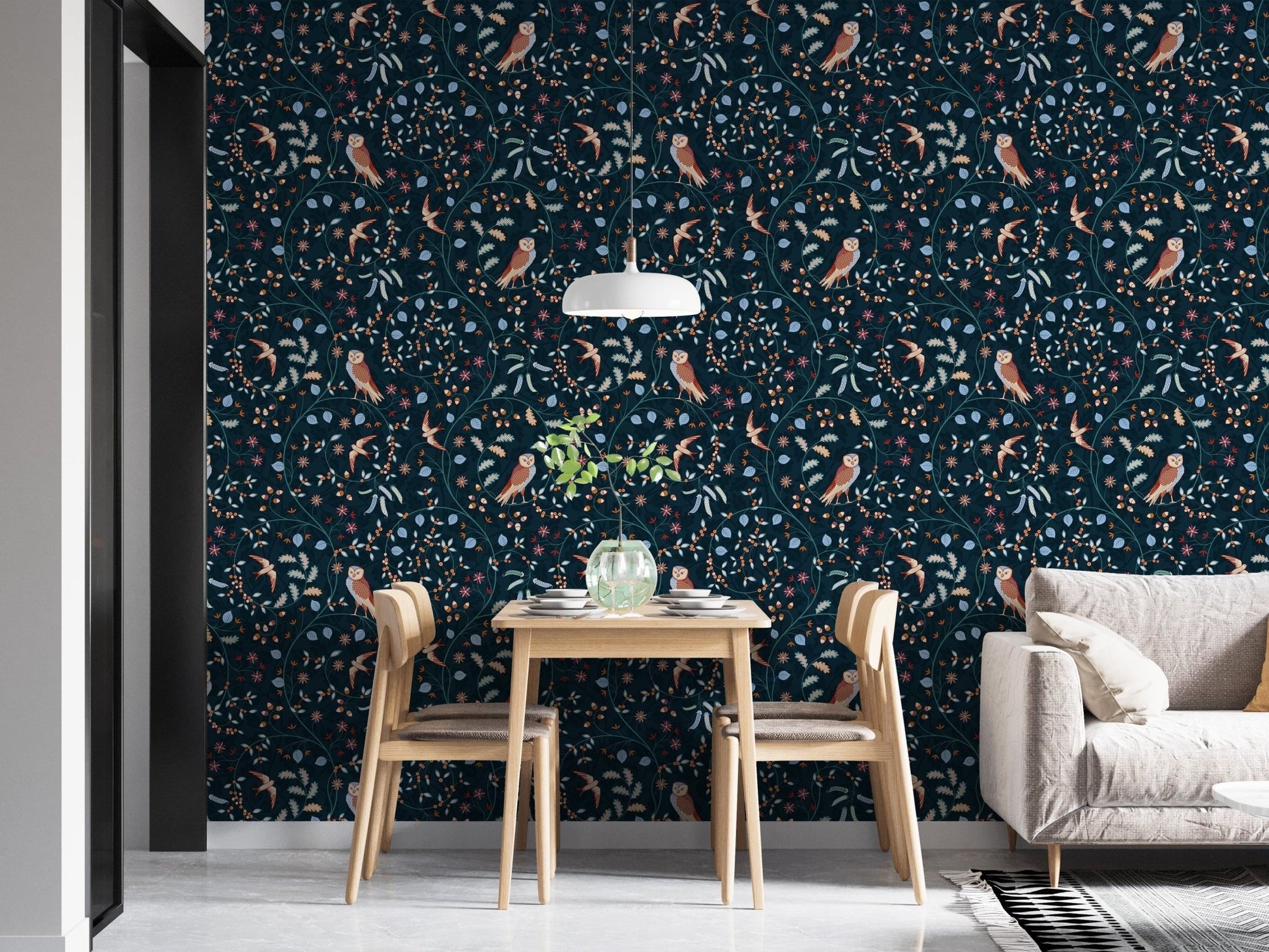 Charming floral and bird mural wallpaper
