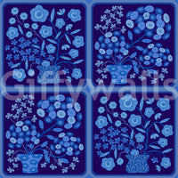 Flower Bouquet Tiles Floral Dark Delft Blue Wallpaper for a master suite, GD7646