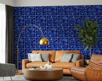 Contemporary hallway with indigo floral wallpaper mural Flower Bouquet Tiles Floral, GD7646