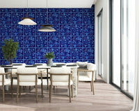 Dark blue ceramic style wallpaper mural for an office Flower Bouquet Tiles Floral, GD7646