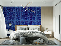 Flower Bouquet Tiles Floral Dark Delft Blue Wallpaper for a bold feature wall, GD7646