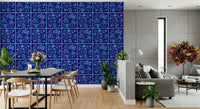 Flower Bouquet Tiles Floral Dark Delft Blue Wallpaper for a library wall, GD7646