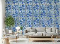 Traditional ceramic style wallpaper mural for a feature wall Flower Bouquet Tiles Floral, GD7647