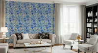Blue botanical tile wallpaper mural for a pantry Flower Bouquet Tiles Floral, GD7647